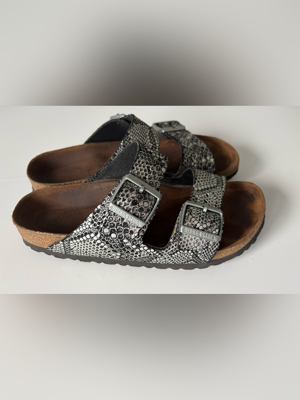 Birkenstock Arizona Snakeskin Print Soft Footbed Sandals Size 38